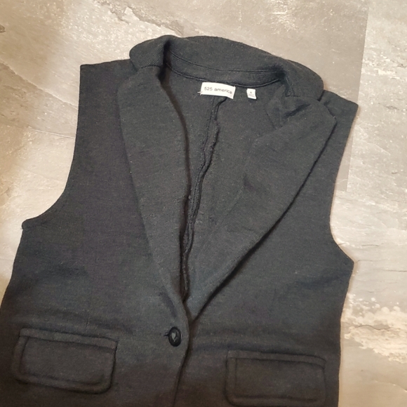 525 America Long Sweater Vest Cardigan. Dark Grey. Sleeveless. Merino Wool. S. - Picture 4 of 12